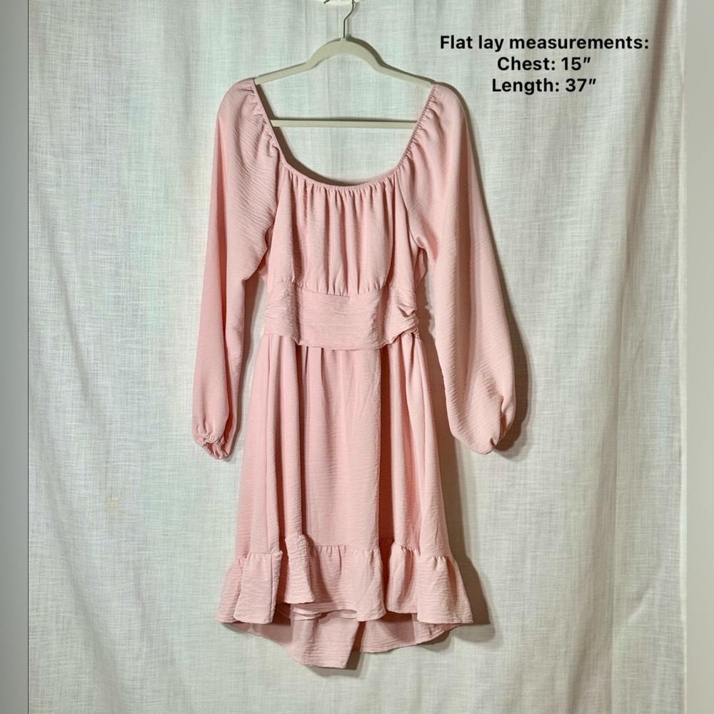 Dokotoo Blush Pink Smocked Open Back Tie Midi Dress Long Sleeve L